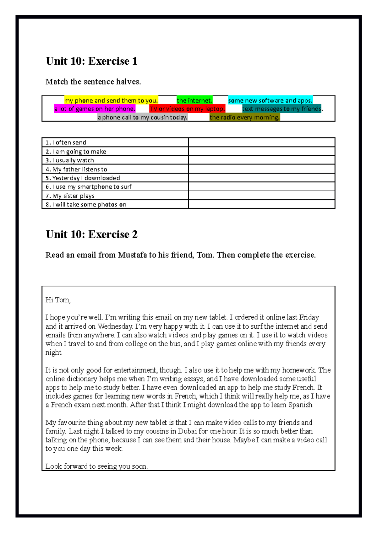 Unit 10: Exercises on Communication & Technology Usage - Studocu