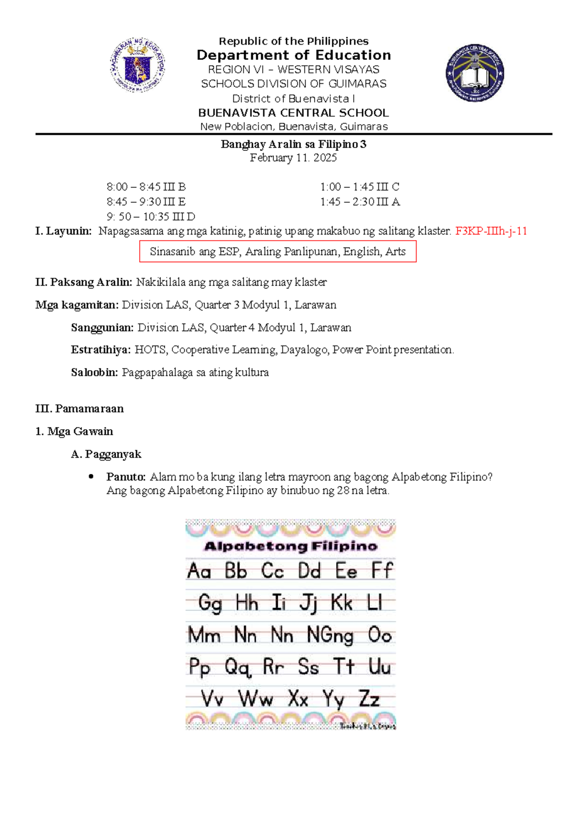 Filipino 3 Lesson Plan: Klaster & Tambalang Salita Q4 W1 D1-2 - Studocu