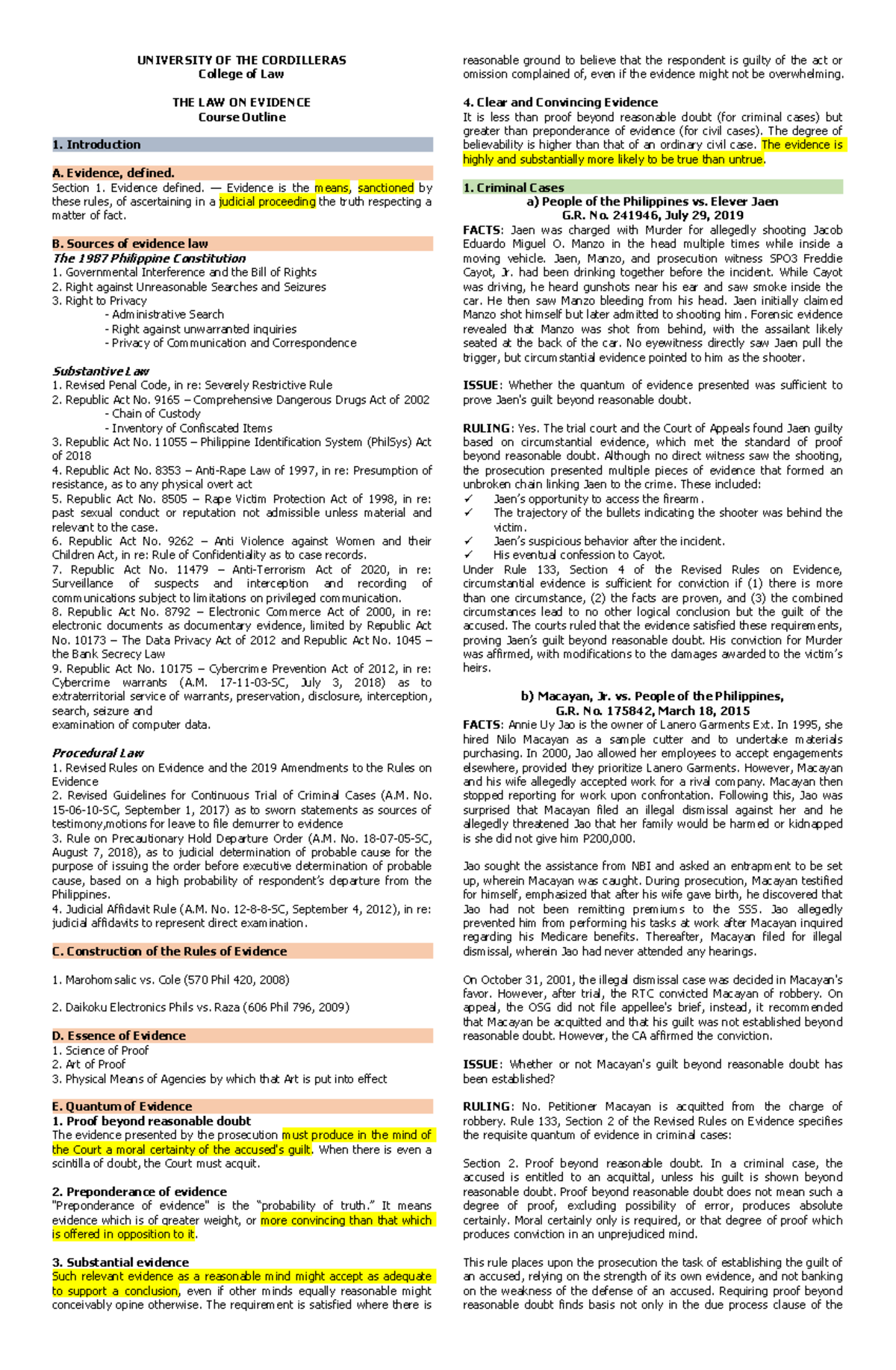 LAW ON EVIDENCE (Course Code: UC-LAW) - Comprehensive Reviewer - Studocu