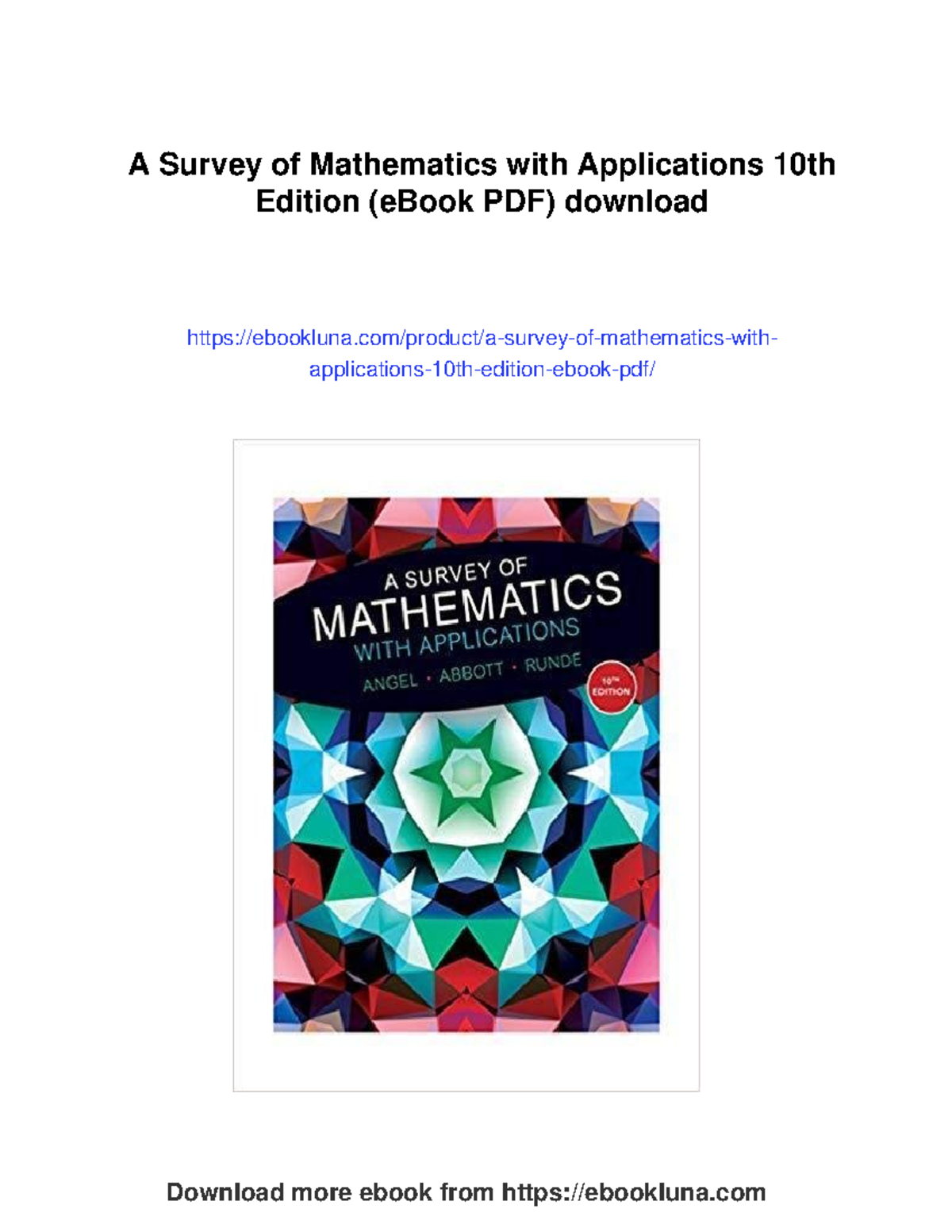 MATH 13 A Survey of Mathematics with Applications 10th Edition Overview ...