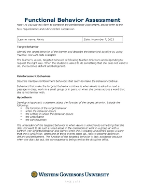 D001 Final Task - Functional Behavior Assessment & BIP for Alexis - Studocu