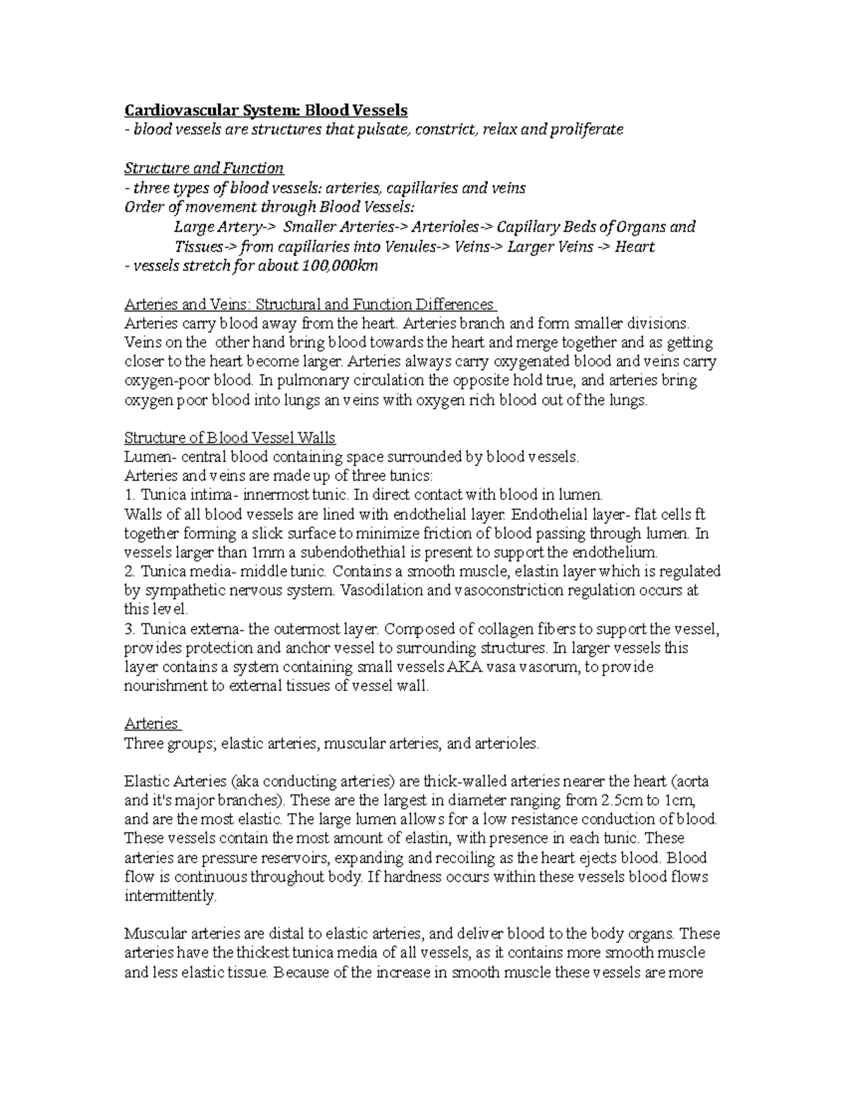 Cardiovascular System - Lecture Notes, Lectures 1 - 12 - Cardiovascular ...