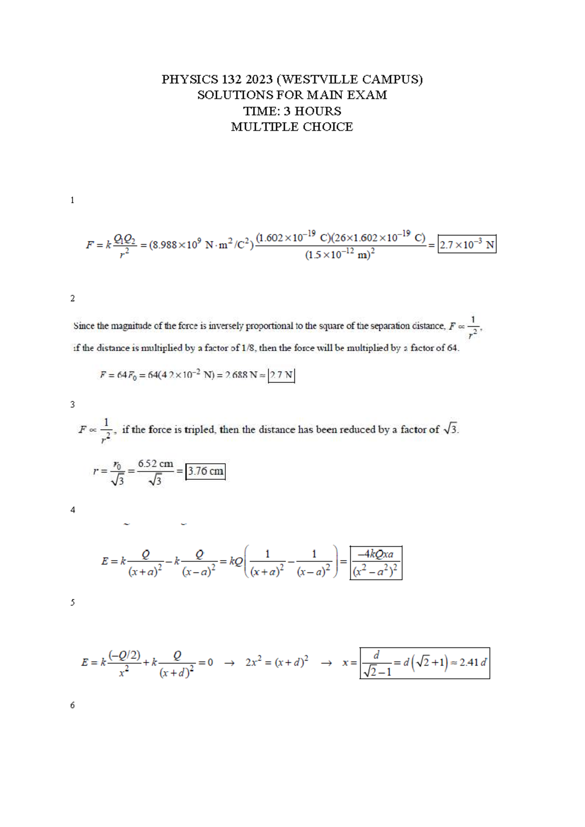 PHYSICS 132 Main Exam Solutions 2023 - Westville Campus - Studocu