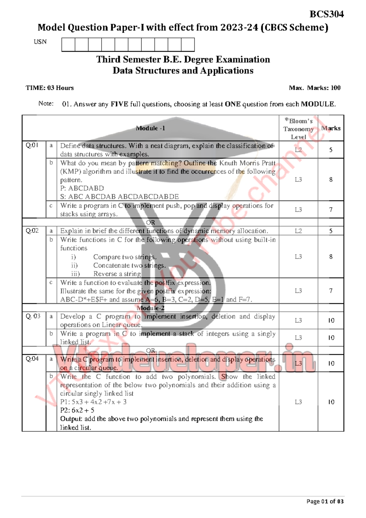 BCS304 Data Structures & Applications Model Questions (CBCS Scheme ...