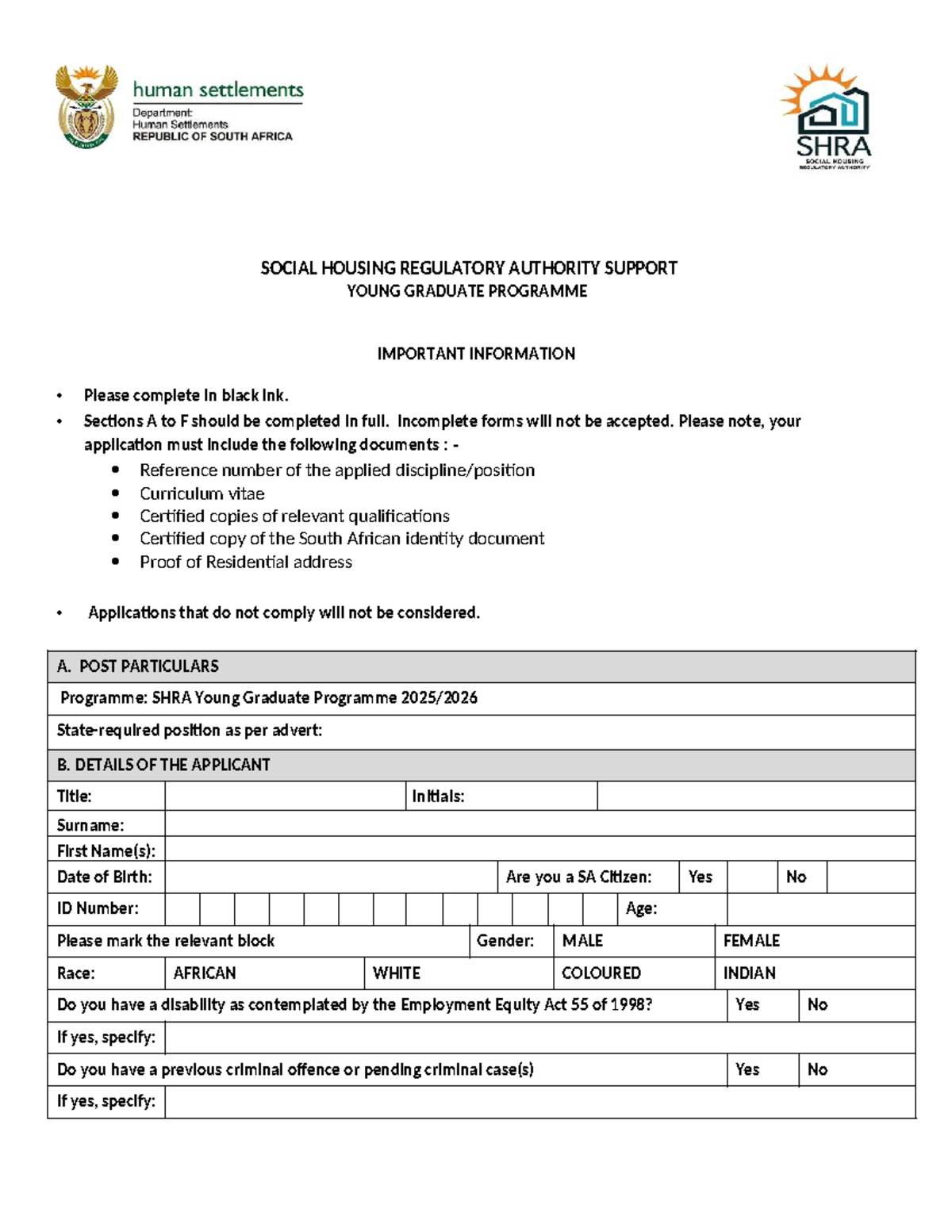SHRA Young Graduate Programme Application Form Instructions - Studocu