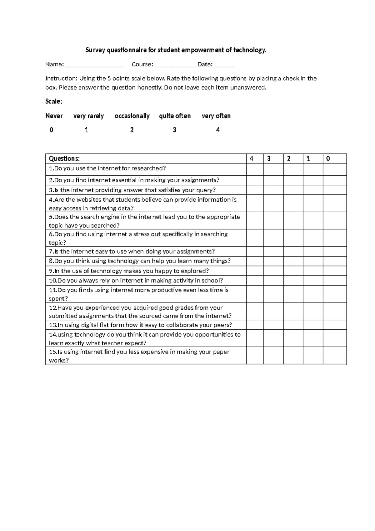 Empowerment-tech - tools for using technology - Survey questionnaire ...