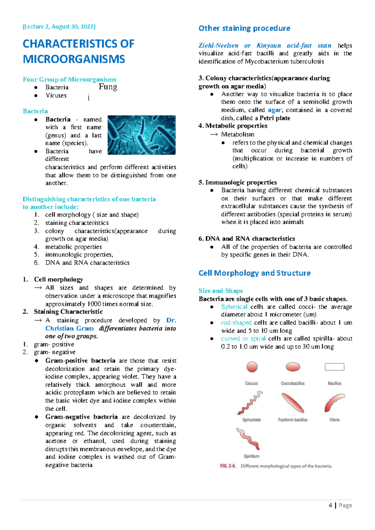 Infection Control Lecture Notes - Characteristics of Microorganisms ...
