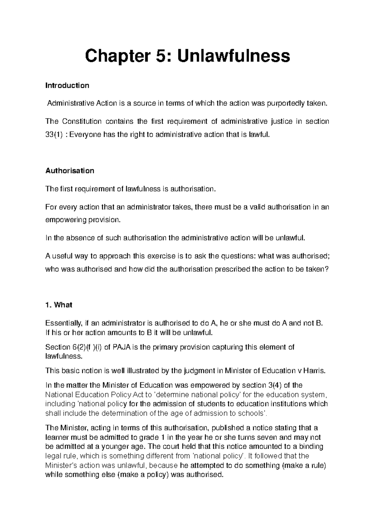 Chapter 5: Unlawfulness in Administrative Action - Key Concepts and ...