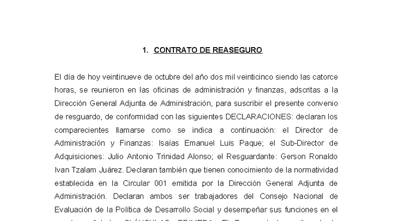 Contrato de Reaseguro - Consejo Nacional de Evaluación 2025 - Studocu