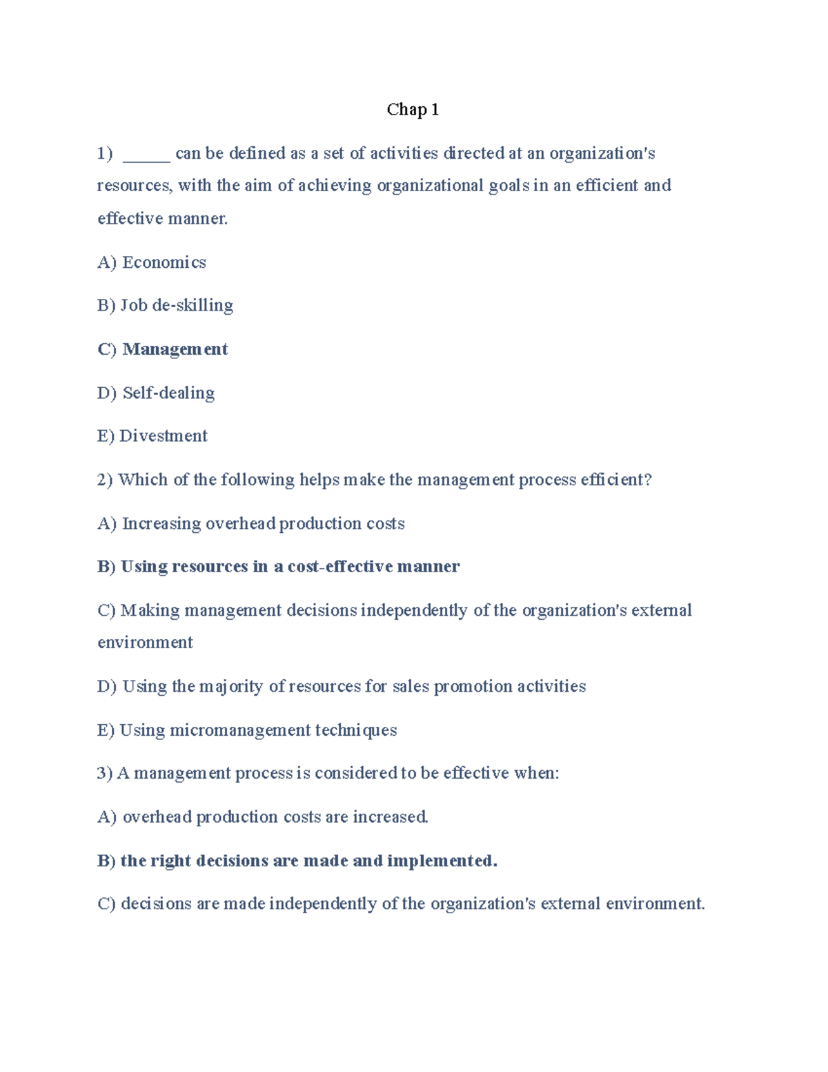 MGT-C1 - Management Concepts and Definitions from Chapter 1 - Studocu
