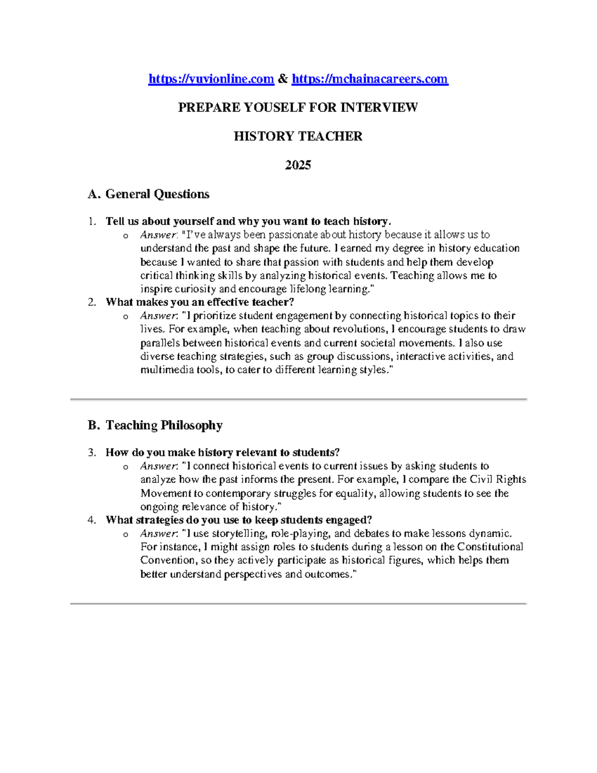 General History Interview Questions 2025 - yuvionline & mchainacareers ...