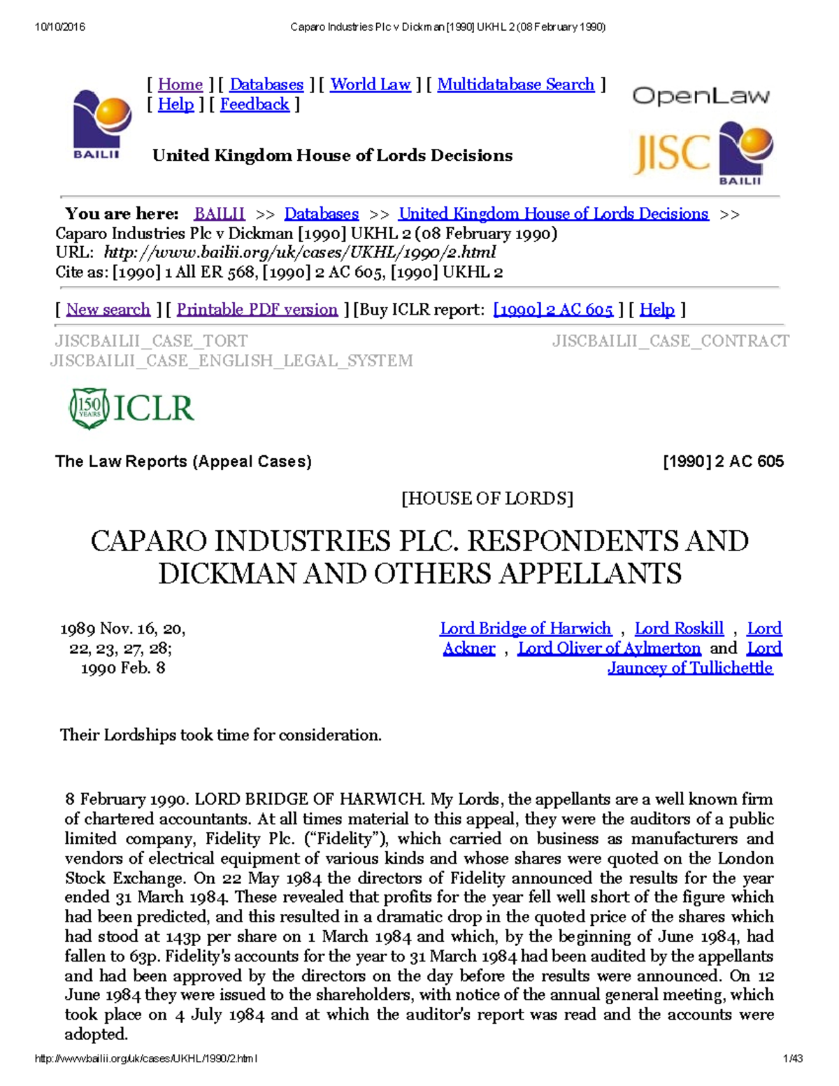 Caparo Industries Plc v Dickman [1990] UKHL Case Analysis and Impact ...