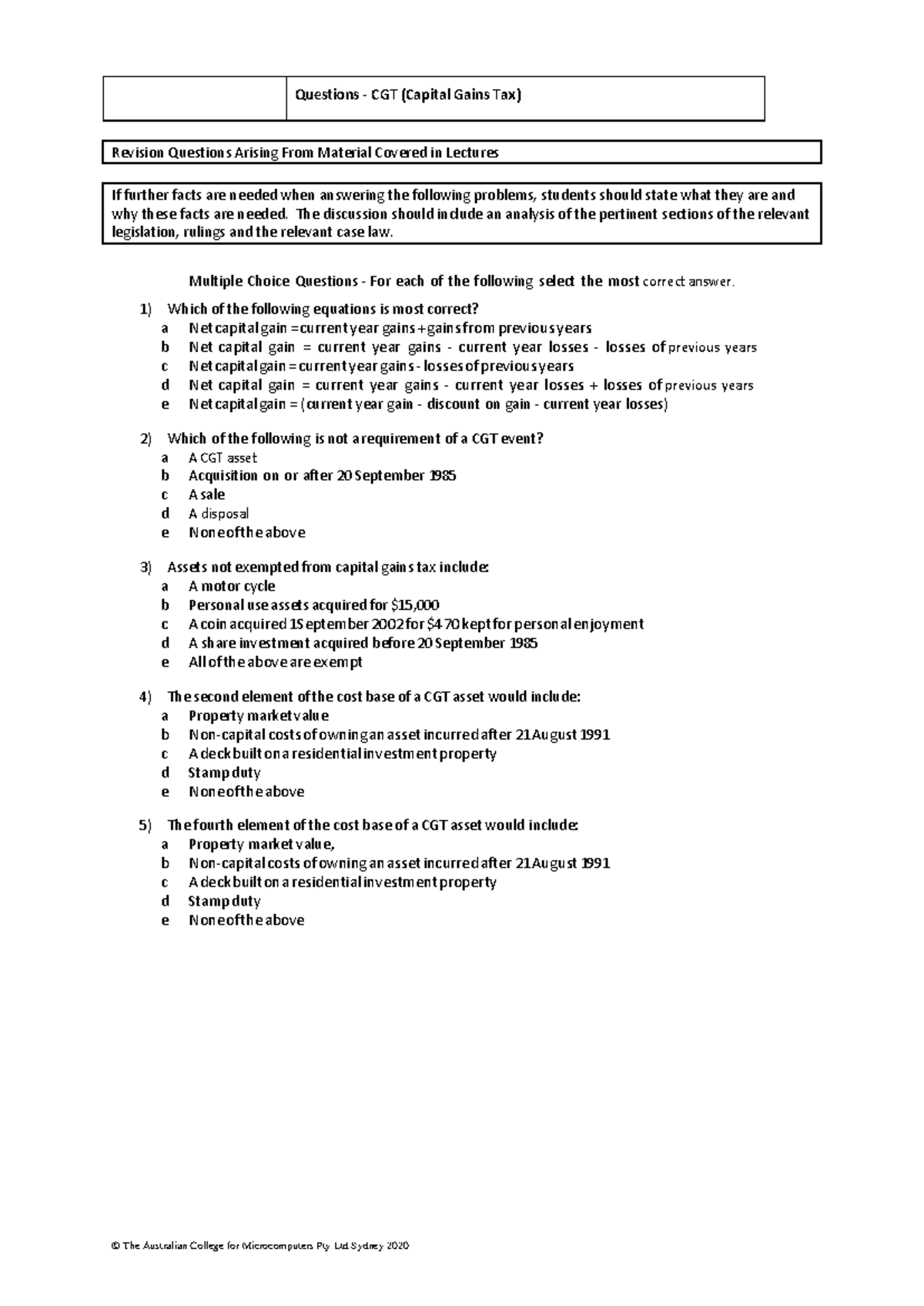 CGT Revision Questions: Practice Questions for Students - Studocu
