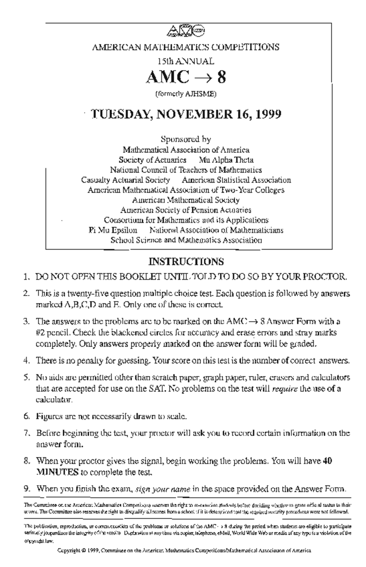 1999 AMC 8 Math Problems and Solutions - Studocu
