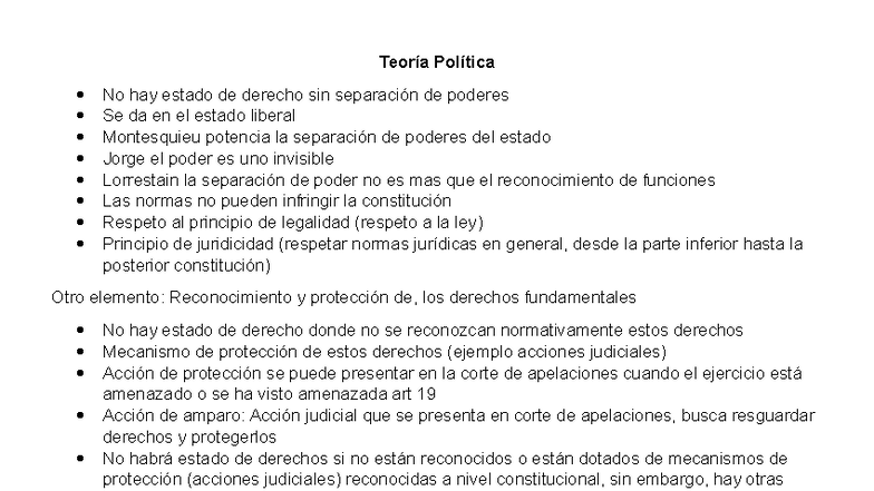 Teoría Política: Separación de Poderes y Estado de Derecho - Studocu