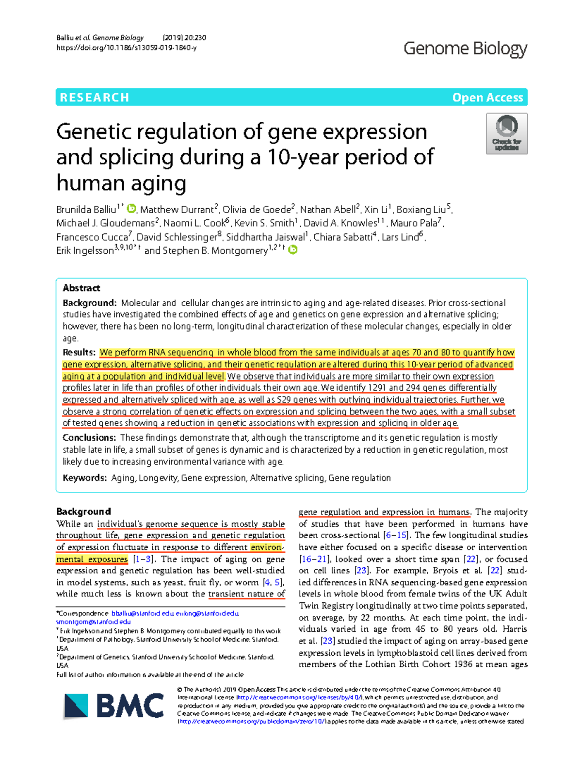 Genetic Regulation of Gene Expression & Splicing in Aging (20:230 ...