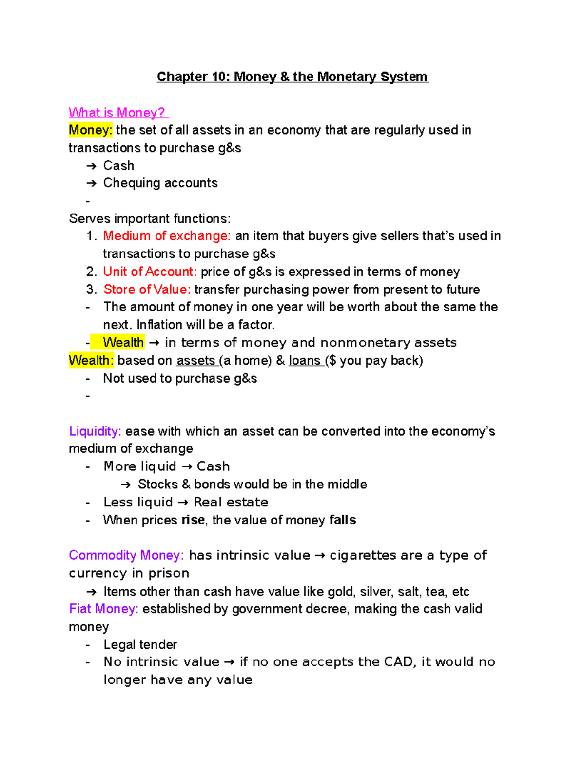 Ch10: Overview of Money & the Monetary System Concepts - Studocu