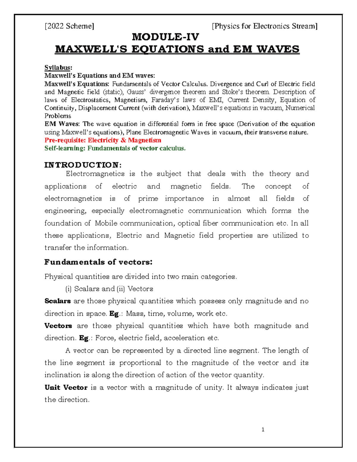 Electronics M4: Equations and EM Waves Syllabus Overview and Notes ...