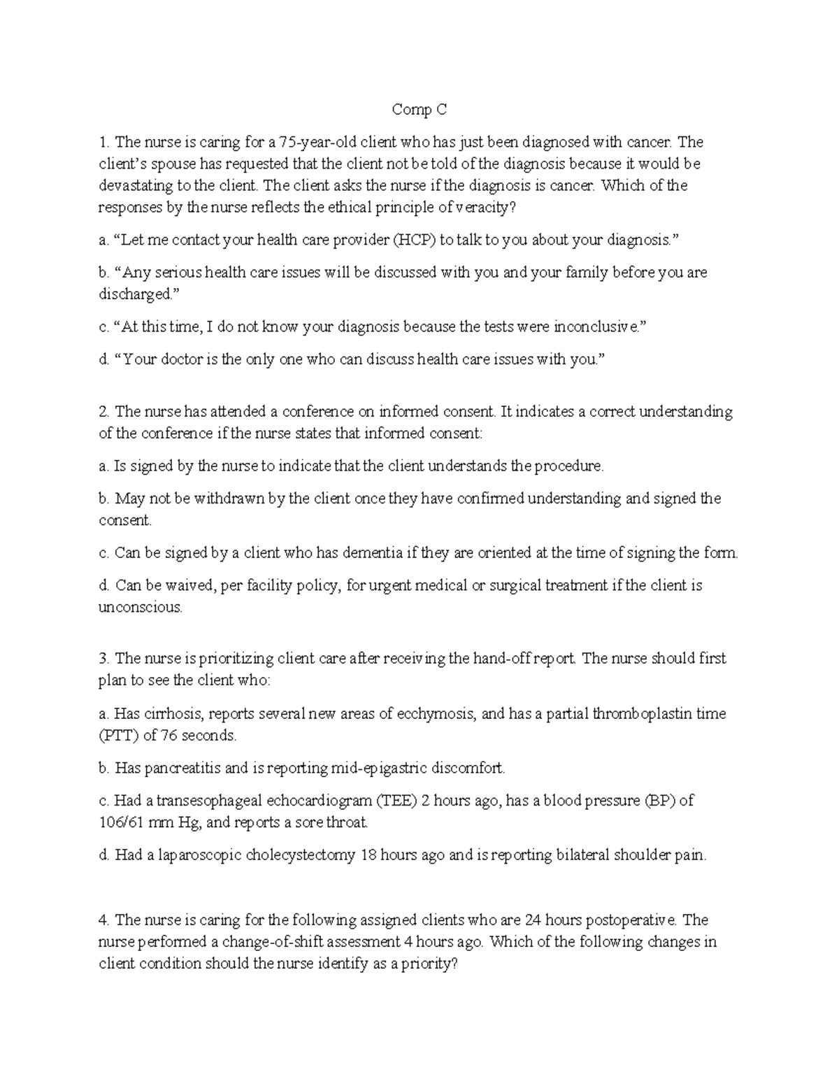 Comp C - Nursing Practice Questions and Answers - Studocu