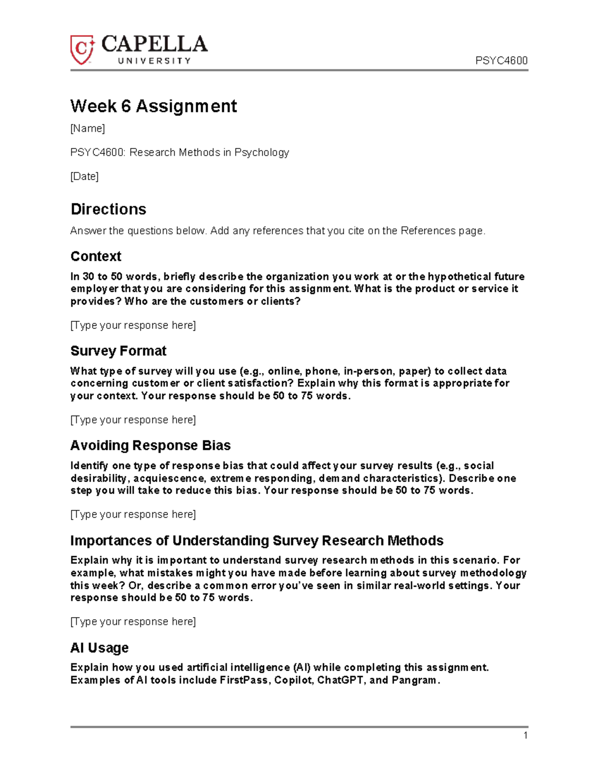 PSYC4600 Week 6 Assignment: Research Methods in Psychology - Studocu