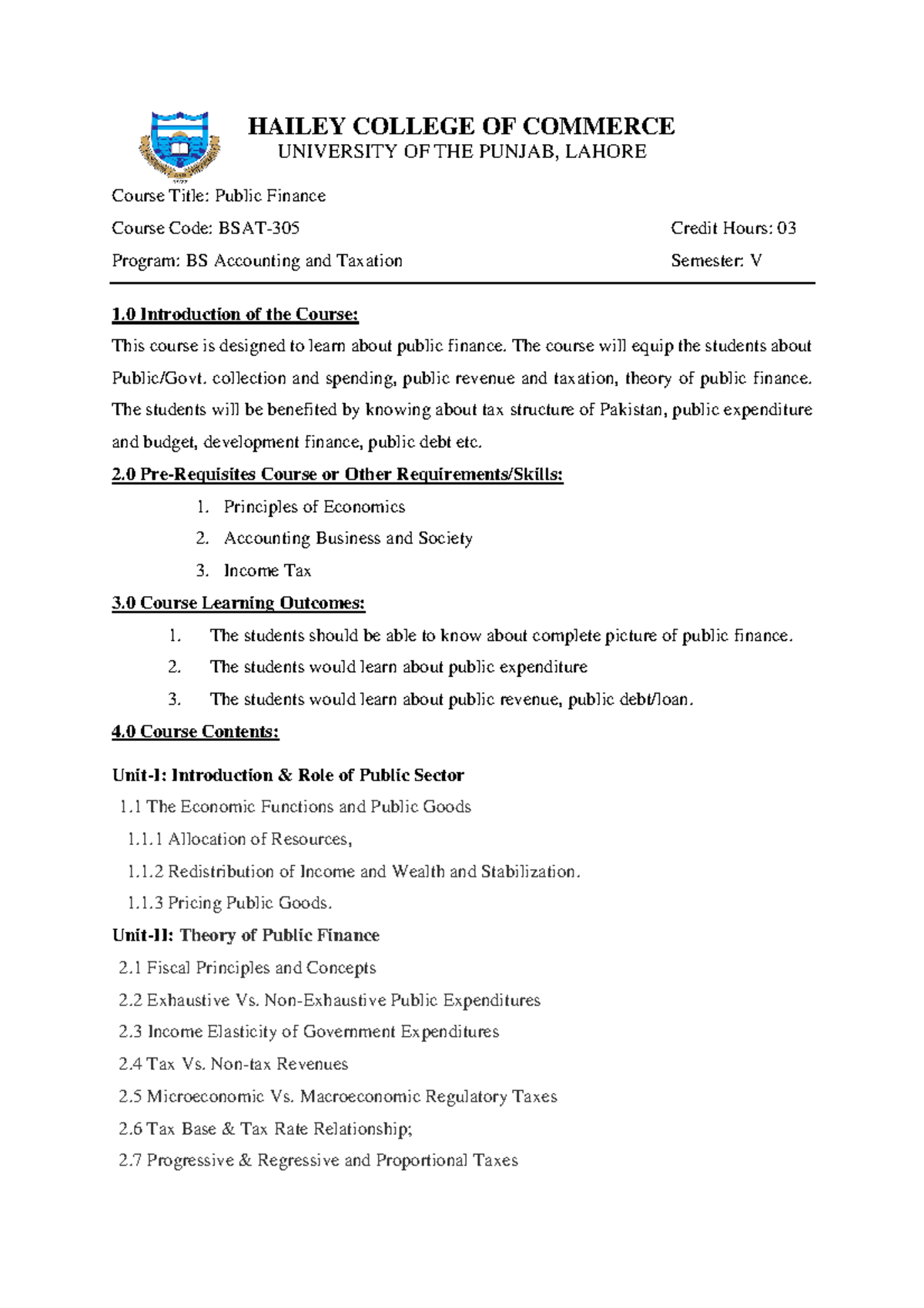 BSAT-305 Public Finance Course Overview and Key Concepts - Studocu