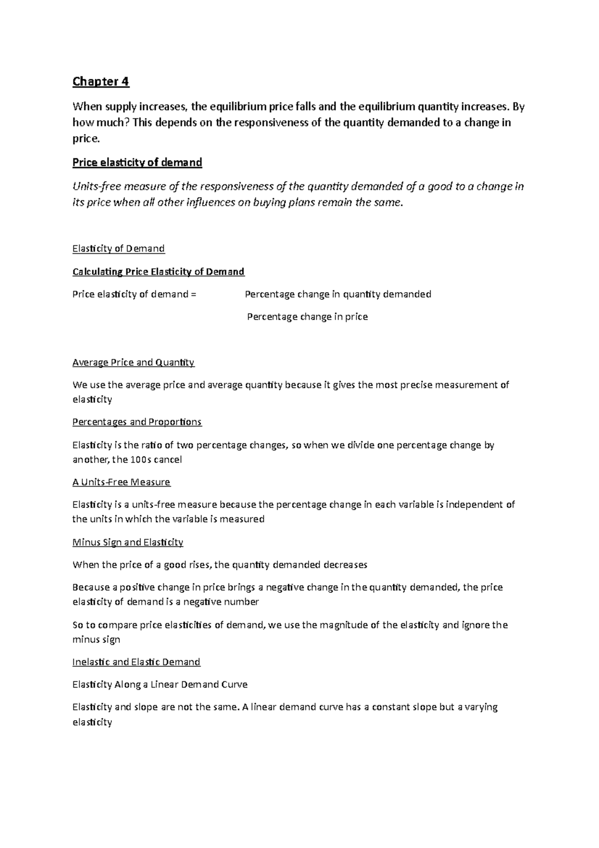 Chapter 4 - Price Elasticity of Demand & Supply Overview for Test - Studocu