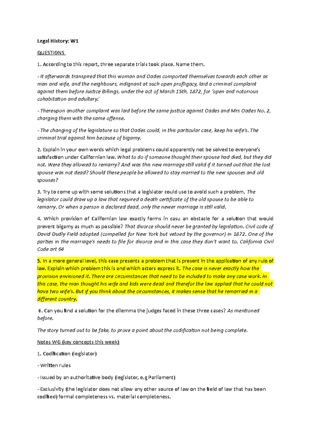 Legal History: Week 1 Class Notes & Key Concepts (LH101) - Studeersnel