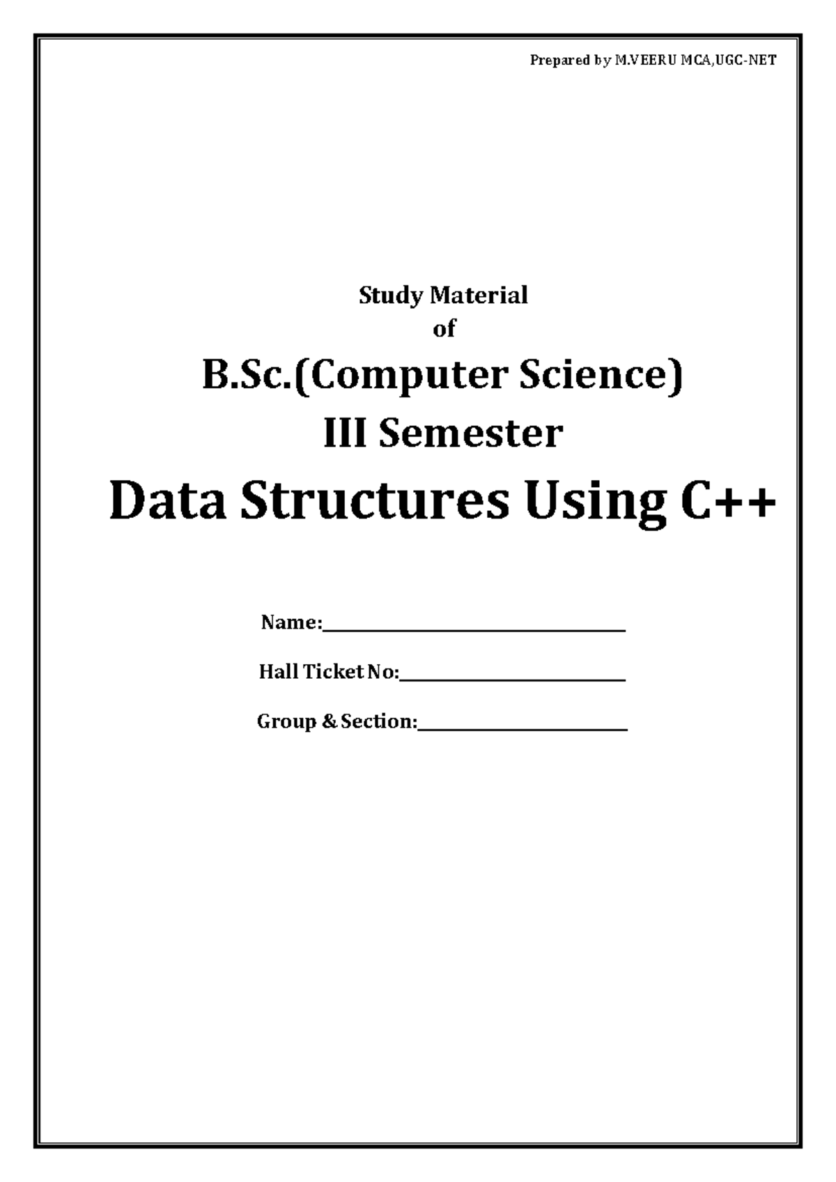 C++ Data Structures Study Material - B. Comp Sci III Sem - Studocu