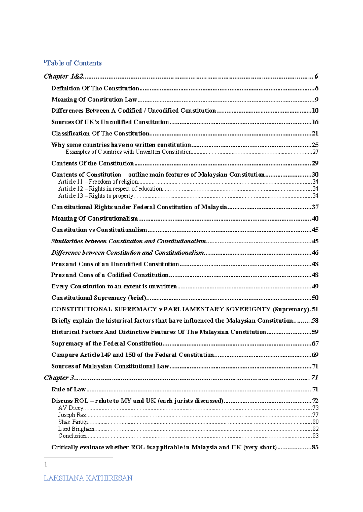 Consti PYQ Answers - Notes - 1 Table of Contents Chapter - Studocu