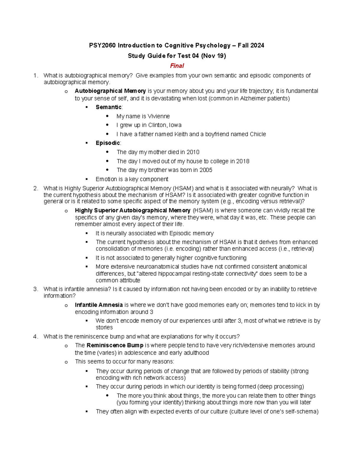 Cognitive Psychology - Test 4 - Study Guide - PSY2060 Introduction to ...