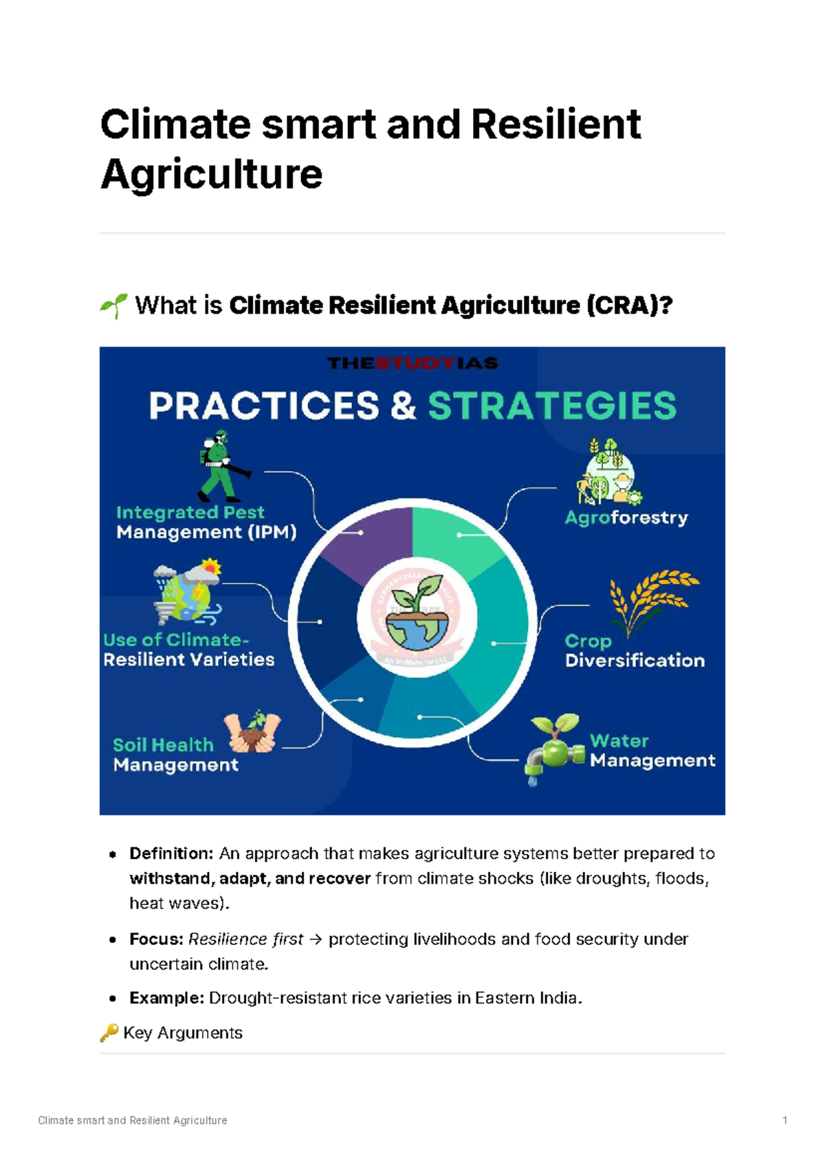 Climate Smart and Resilient Agriculture: Key Concepts and Methods - Studocu