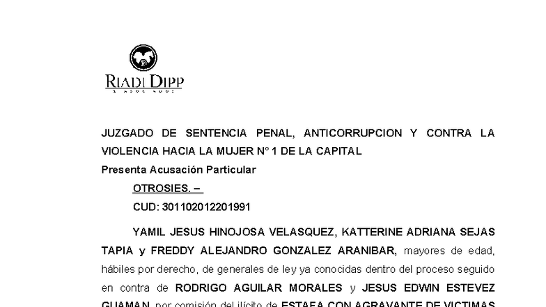 Acusación Particular en el Caso de Estafa Múltiple - CUD ...