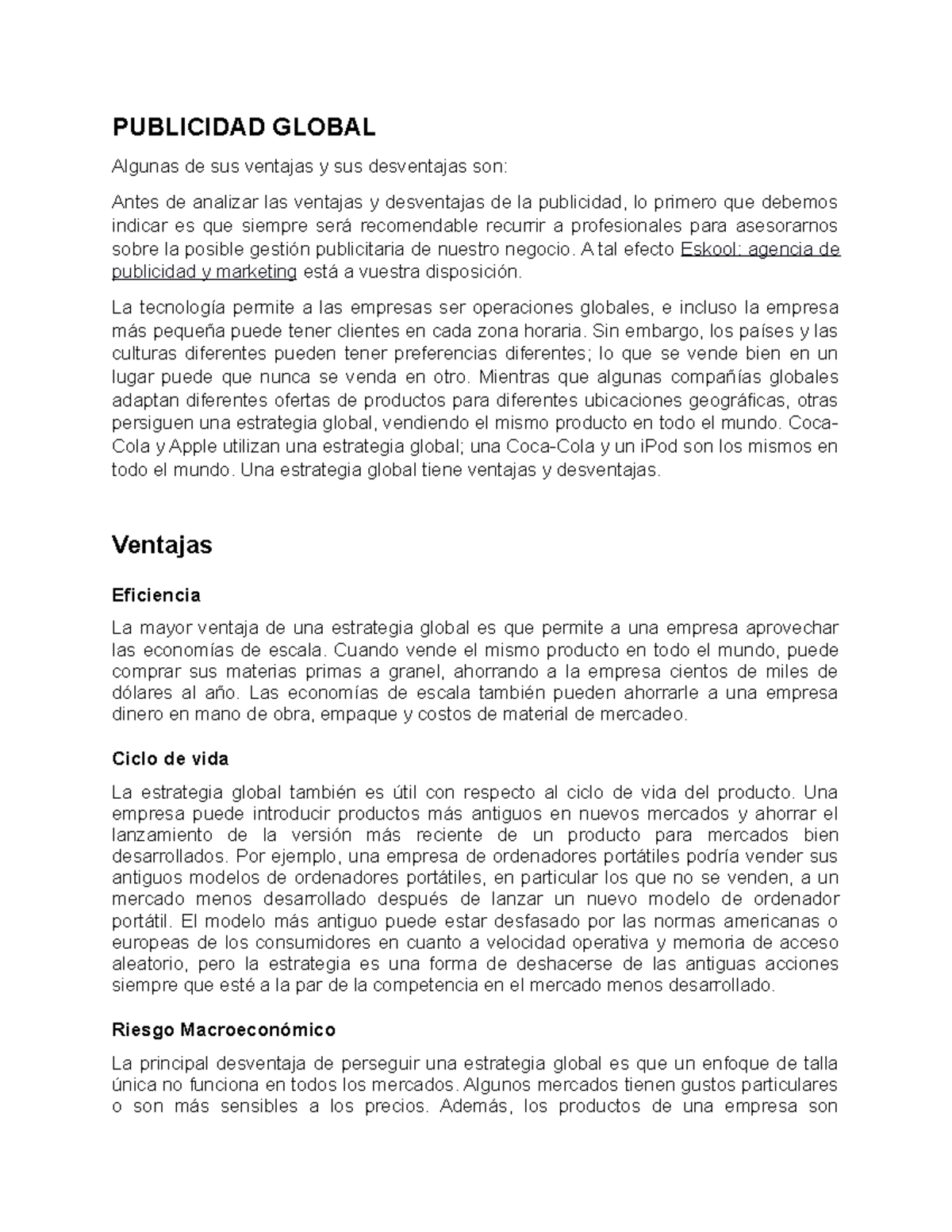 Publicidad Global - PUBLICIDAD GLOBAL Algunas de sus ventajas y sus ...