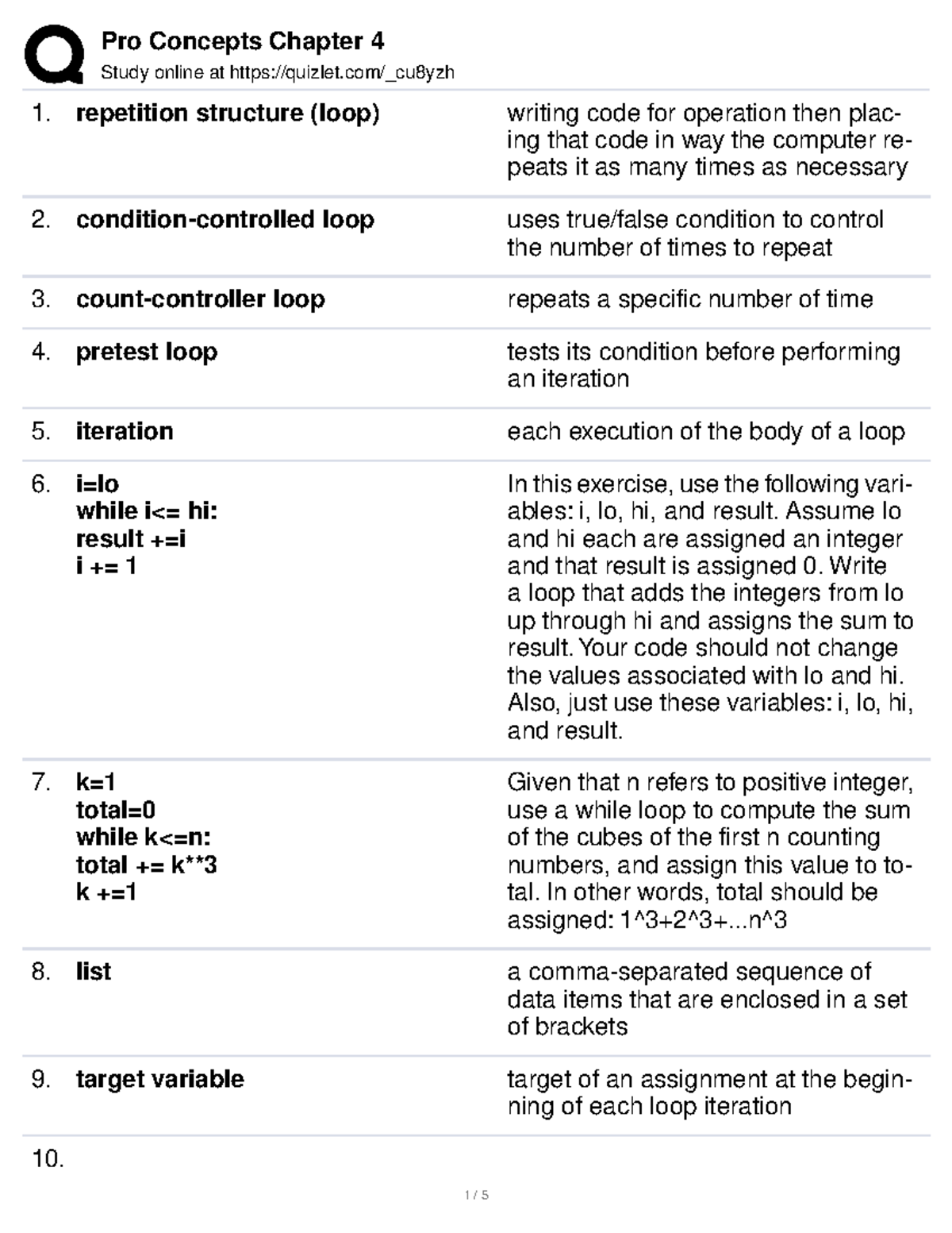 CS101: Chapter 4 - Loops and Iteration Concepts in Python - Studocu