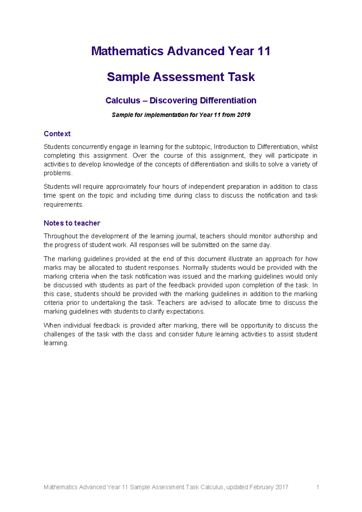 Mathematics Advanced Year 11 - Sample Assessment Task: Discovering ...