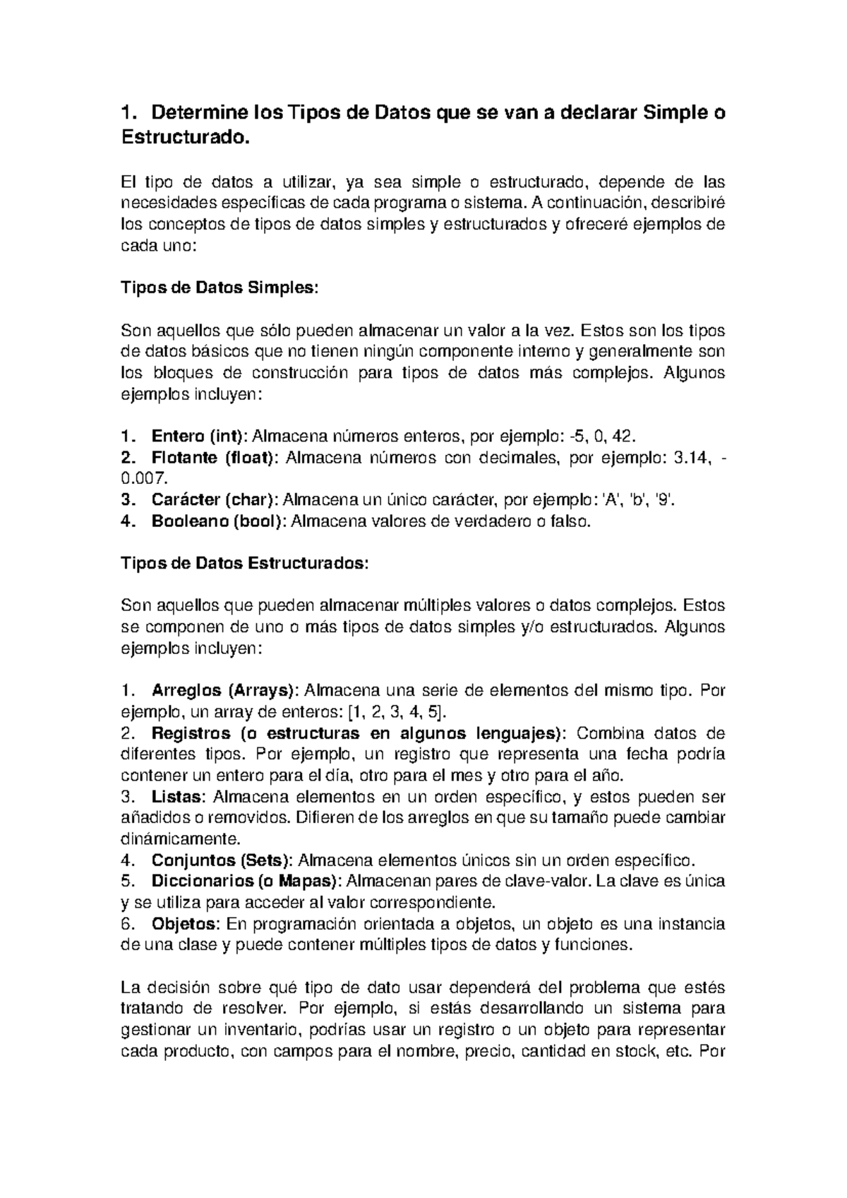 Unidad 1: Tipos de Datos Simples y Estructurados - Actividad 1 - Studocu