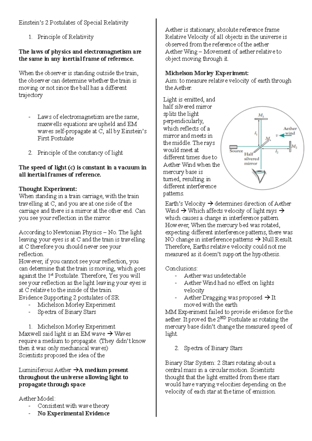 Physics AT3 Notes: Special Relativity Postulates & Evidence - Studocu