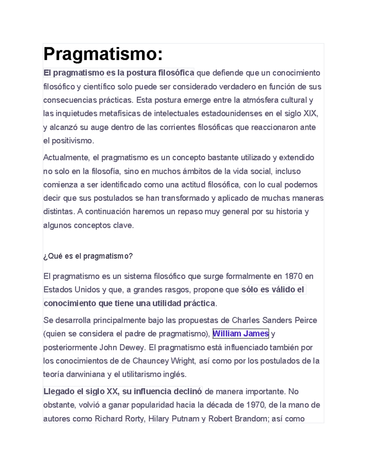 Pragmatismo: Historia y Conceptos Clave en Filosofía y Ciencia - Studocu