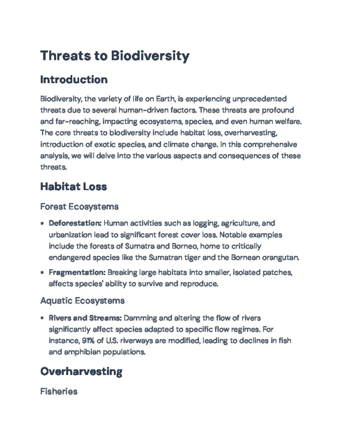 Understanding and Addressing the Threats to Biodiversity: An Analysis ...