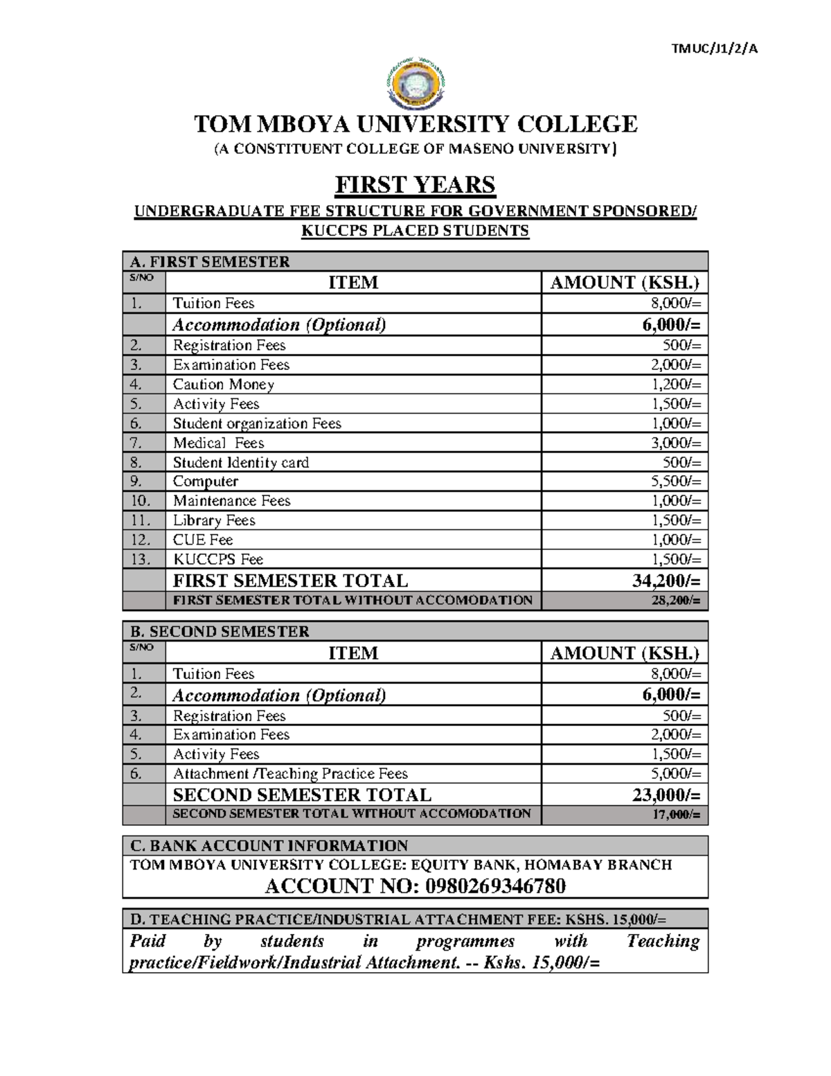 Undergraduate Fee Structure for Kuccps Students 2022-2023 - Document Preview