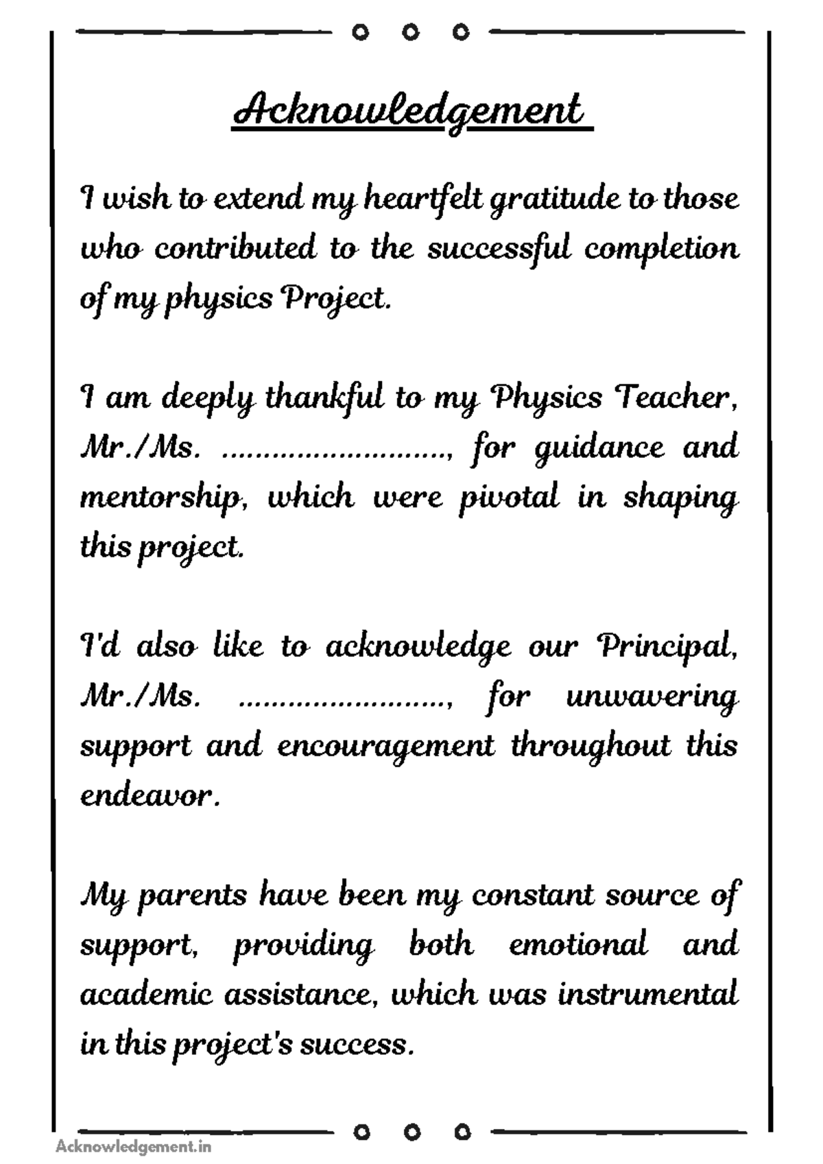 Physics Acknowledgement Sample - I wish to extend my heartfelt ...