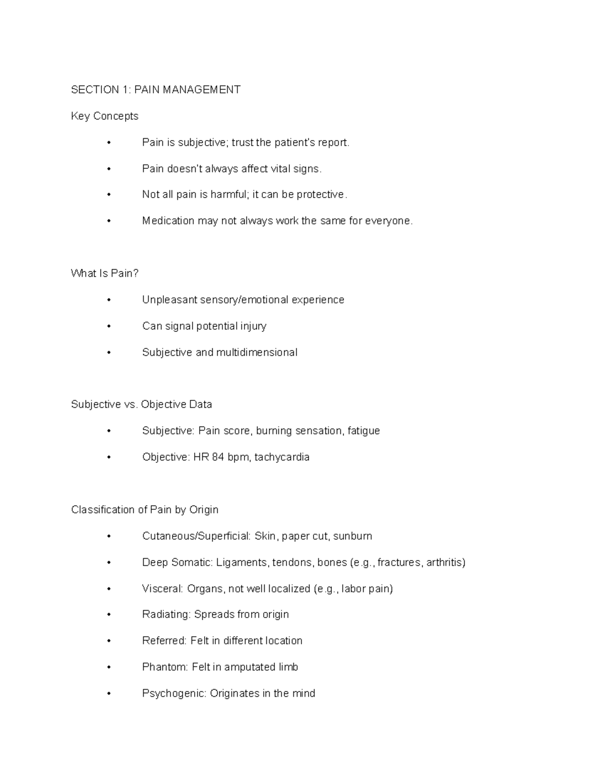 Pain Management and Sleep Rest Principles in Nursing Care - SECTION 1 ...