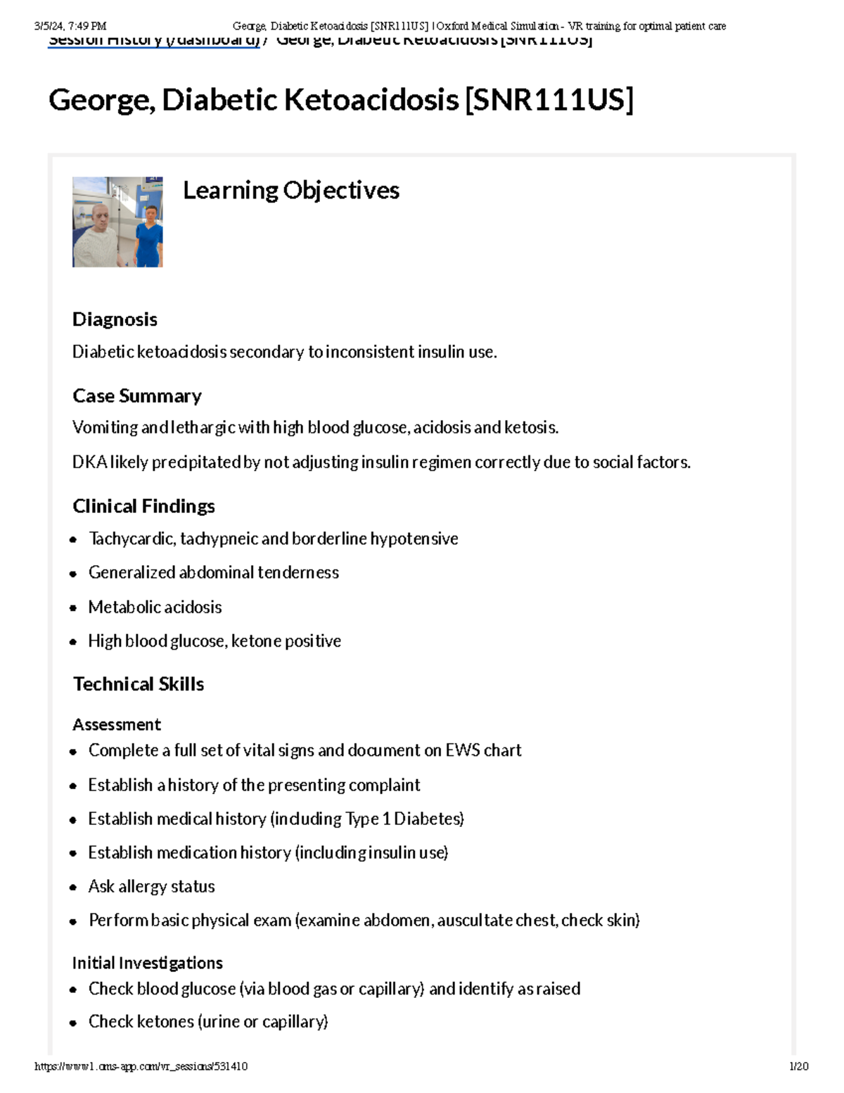 George: Diabetic Ketoacidosis Case Study [SNR111US] - VR Training ...