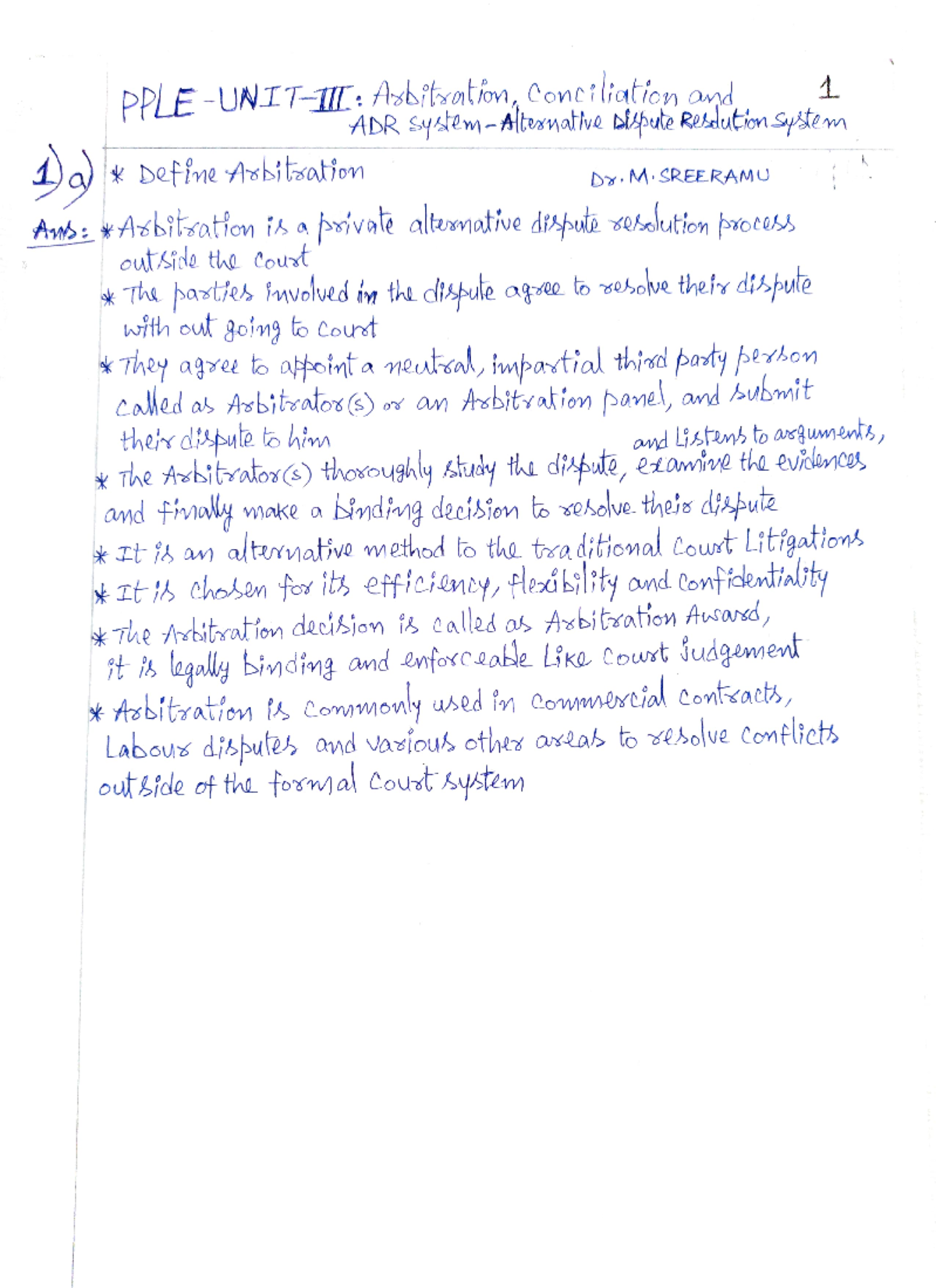 PPLE UNIT 3: Q&A Notes on Arbitration and ADR System Overview - Studocu