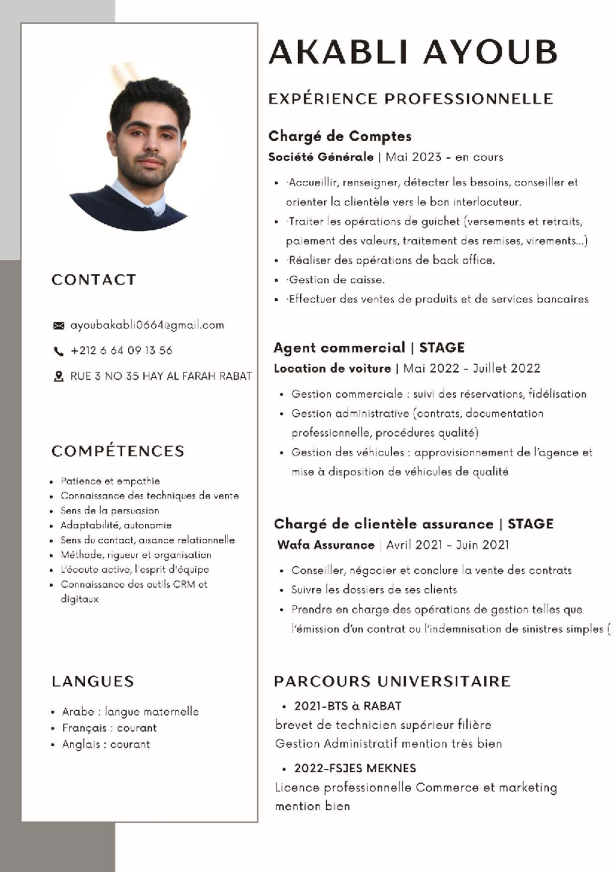 CV Akabli Ayoub - Expérience Pro en Banque et Commerce (Mai 2023) - Studocu