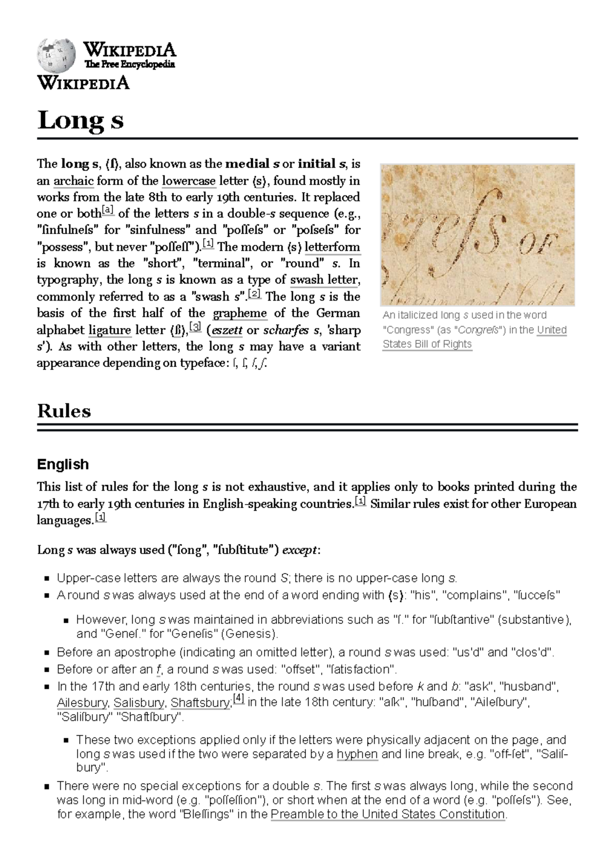 Archaic Long S: Historical Usage and Typography Rules - Studocu