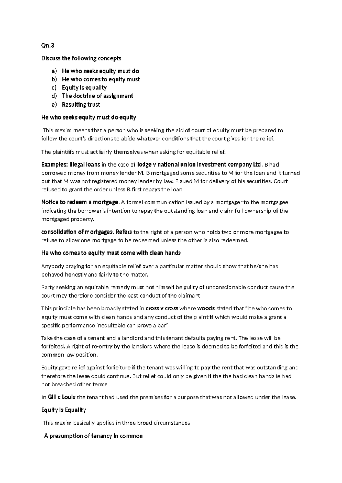 Group Three Equity & Trust: Key Concepts and Case Studies - Studocu