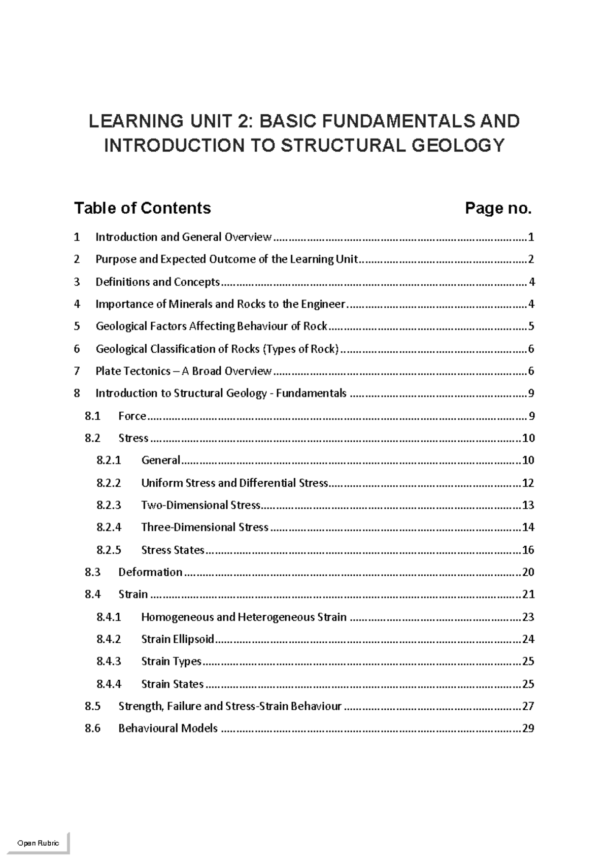 GEO3701 Learning Unit 2: Fundamentals of Structural Geology Overview ...