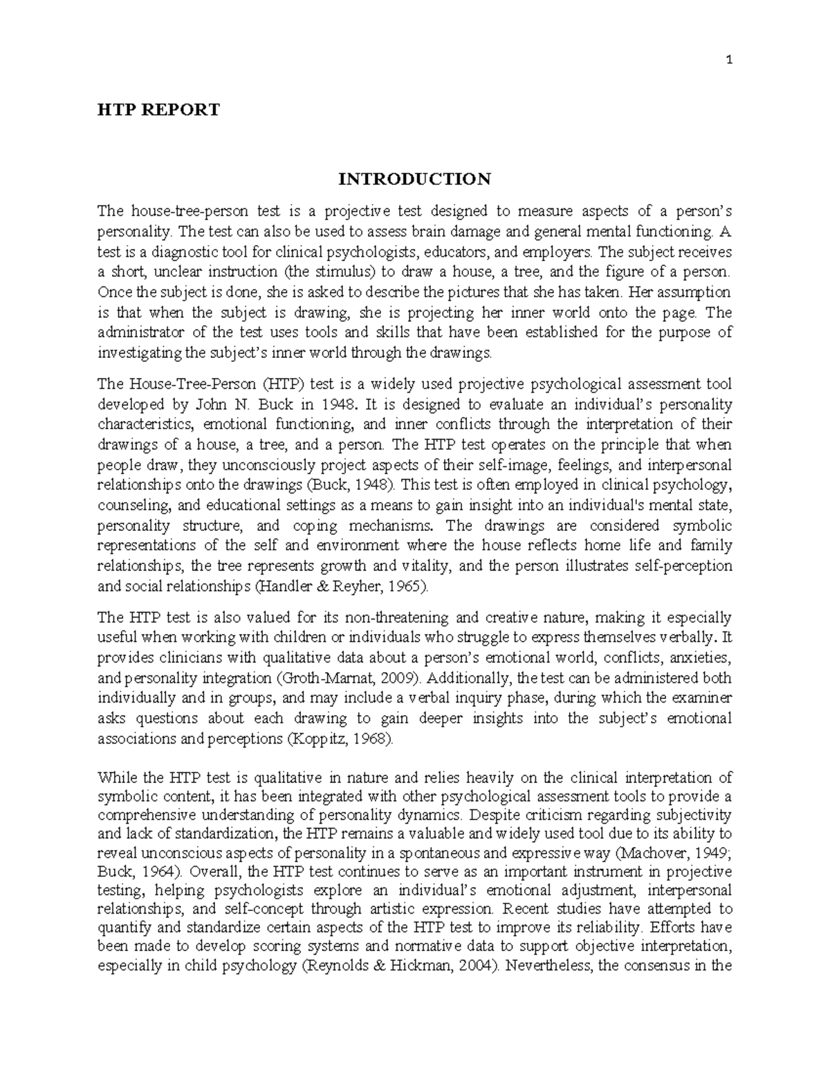 HTP Report: Analyzing Personality Through Projective Drawings - Studocu