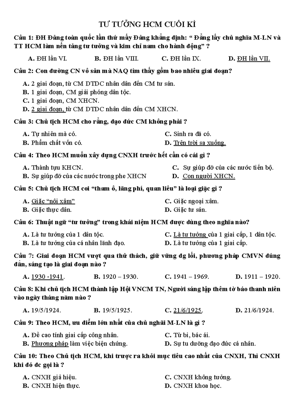 TT HCM 50C - Tư Tưởng HCM Cuối Kỳ Cô Hương - Document Preview